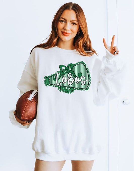 Lobos - Kelly Green (Prepster Megaphone Bow Mascot) - DTF