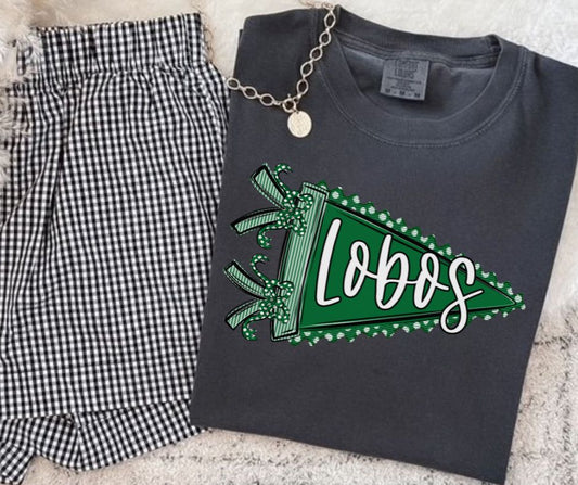 Lobos - Kelly Green/White (Prepster Pennant Mascot) - DTF