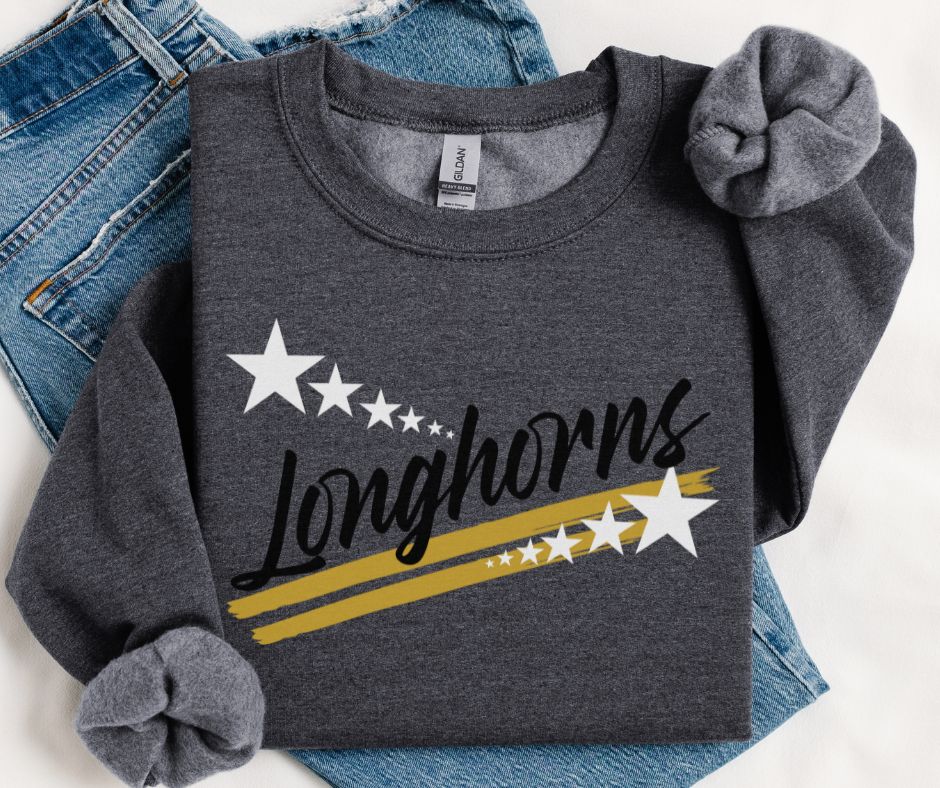 Longhorns - Black/Vegas Gold(Spirit Stars Mascots) - DTF