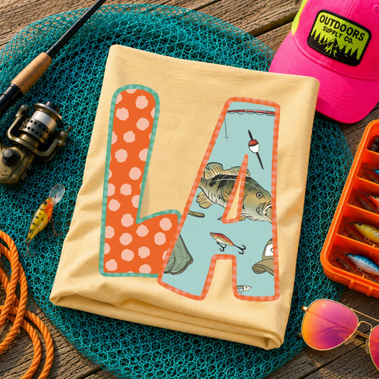 LA (Bass Fishing Polka Dots State Abbreviations) - DTF