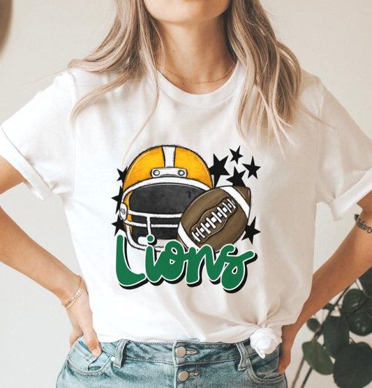 Lions Mascot (stars - yellow gold and green helmet) - DTF