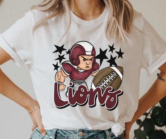 Lions Mascot (stars - maroon football player) - DTF