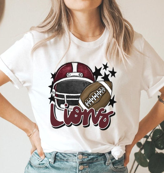 Lions Mascot (stars - maroon helmet) - DTF