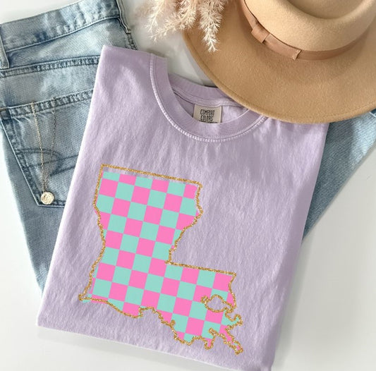 Louisiana (Pink/Teal checkerboard) - DTF