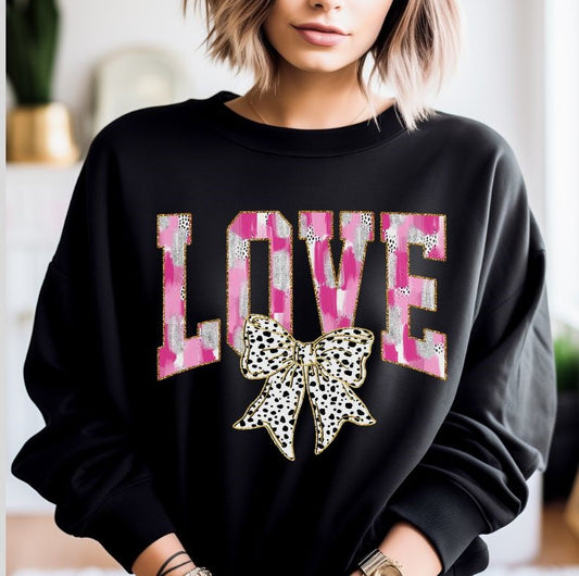 Love (Pink Brushstroke with Coquette Dalmatian Bow) - DTF