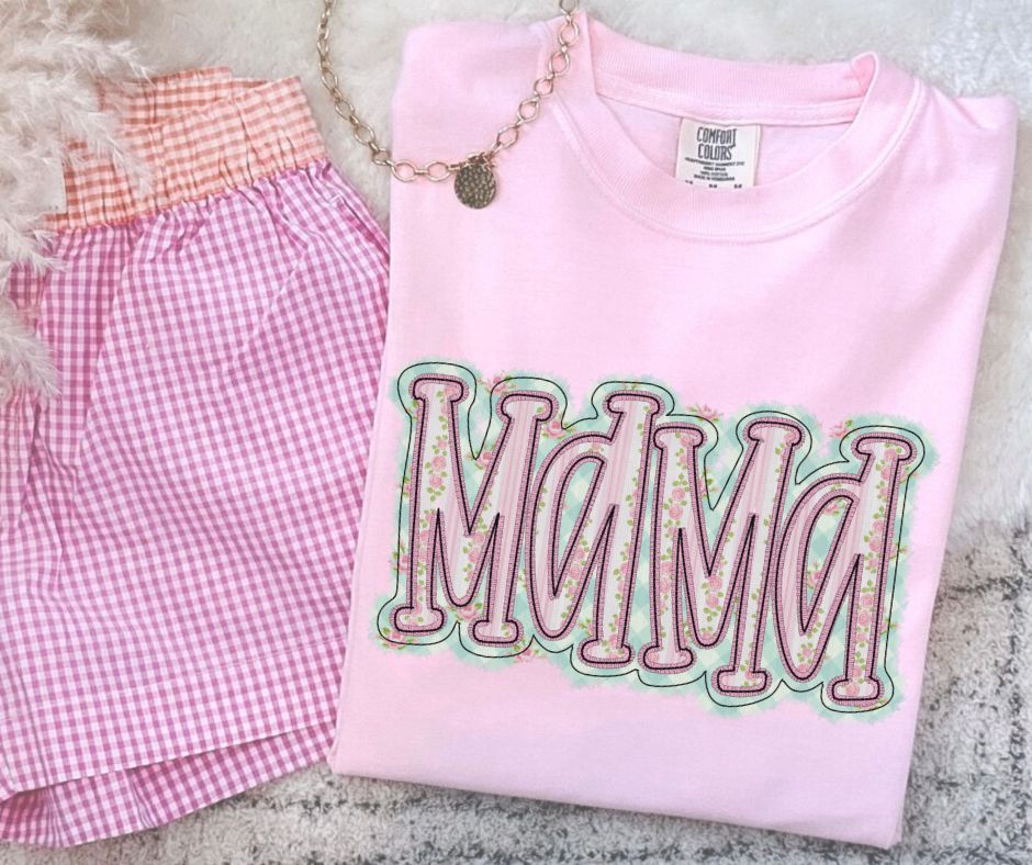 Mama (Floral Check Faux Embroidered) - DTF