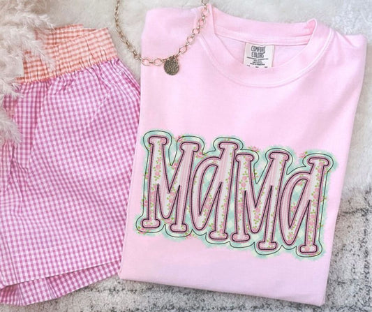 Mama (Floral Check Faux Embroidered) - DTF