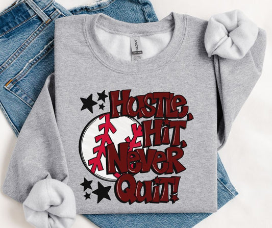 Baseball Hustle Hit Never Quit (Maroon) - DTF