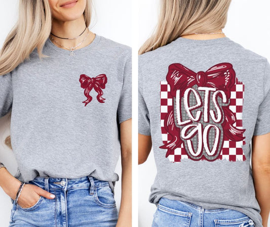 Let's Go Bow - Maroon/Gray (2-in-1 (front pocket/back design) - DTF