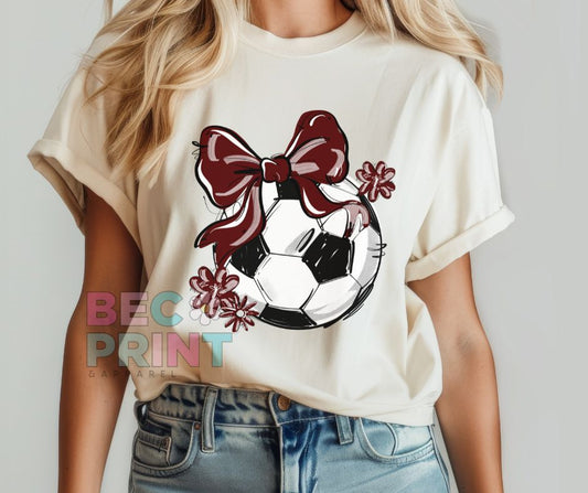 Play Ball Floral Bow - Maroon (Soccer) - DTF