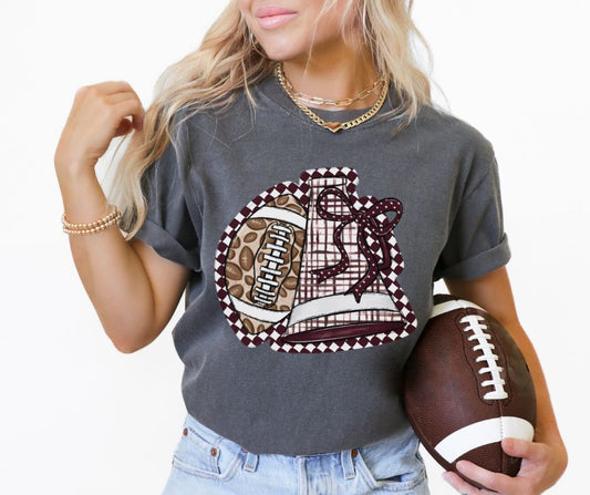Megaphone & Football Leopard Check (Maroon) - DTF