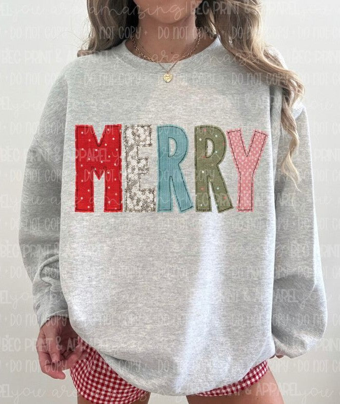 Merry (faux embroidered) - DTF