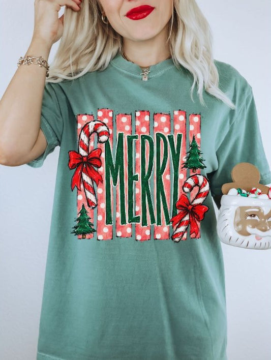 Merry (Preppy Polka Dot Stripes) - DTF