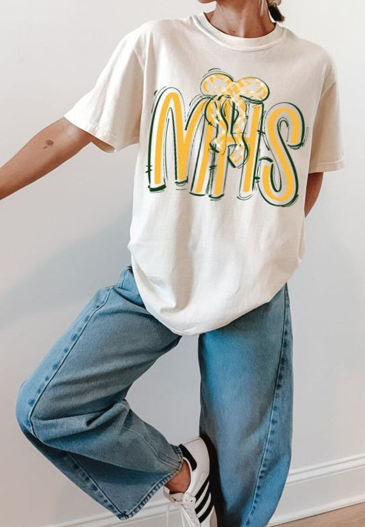 MHS - Yellow Gold/Dark Green/Plaid Bow (Spaced Out School Spirit) - DTF