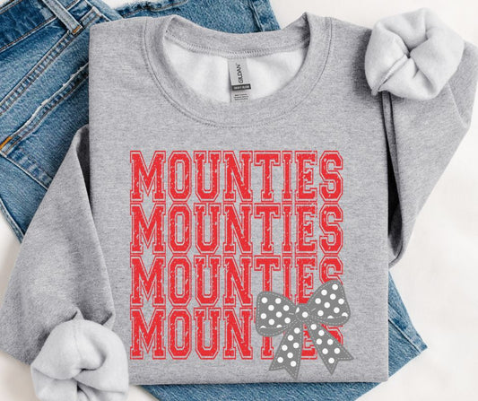 Mounties - Red/Gray (Distressed Stacked Mascot Bow) - DTF