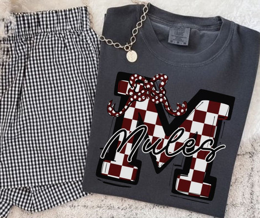 Mules - Maroon (Checkered Coquette Mascot)  - DTF
