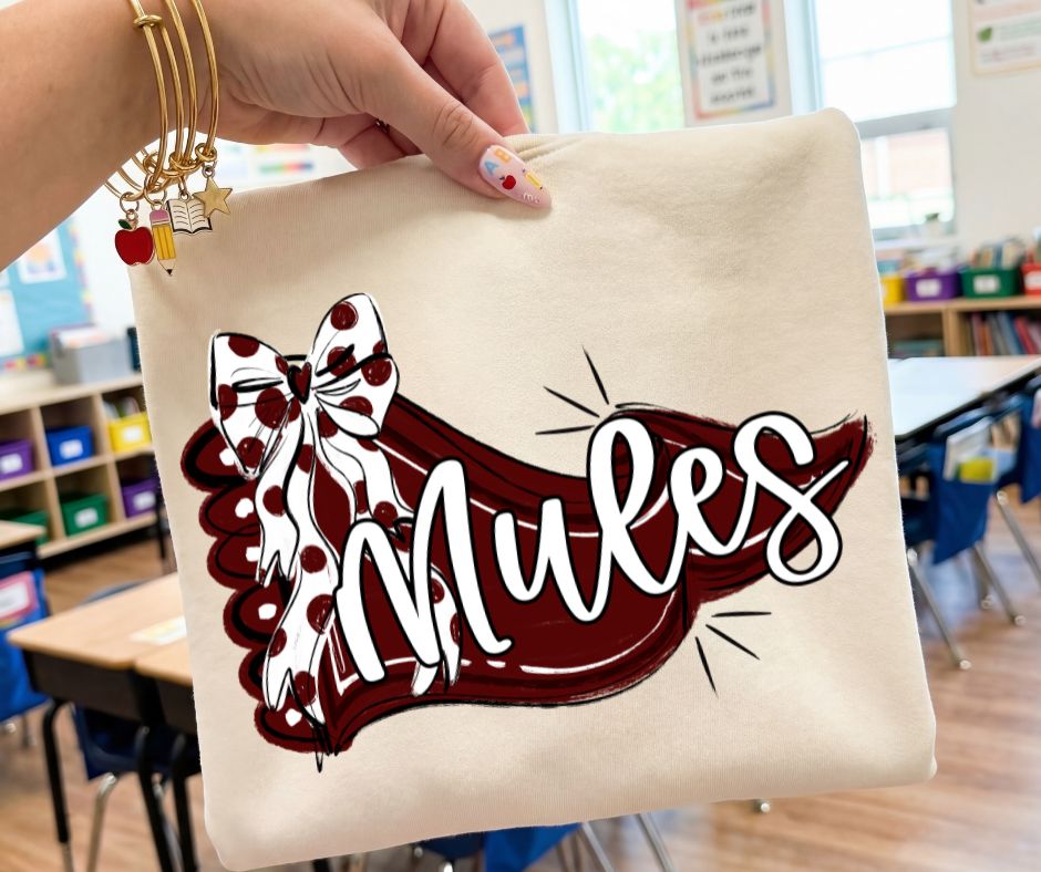 Mules - Maroon/White (Scalloped Pennant Bow Accent Mascot) - DTF
