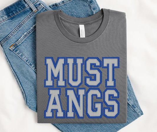 Mustangs - Gray/Royal Blue (Prepster Mascot) - DTF