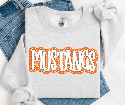 Mustangs - White/Orange (Polka Dot Stack Mascots) - DTF
