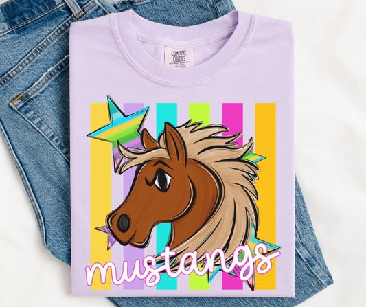 Mustangs - Brown (Colorful Stripes Mascot) - DTF
