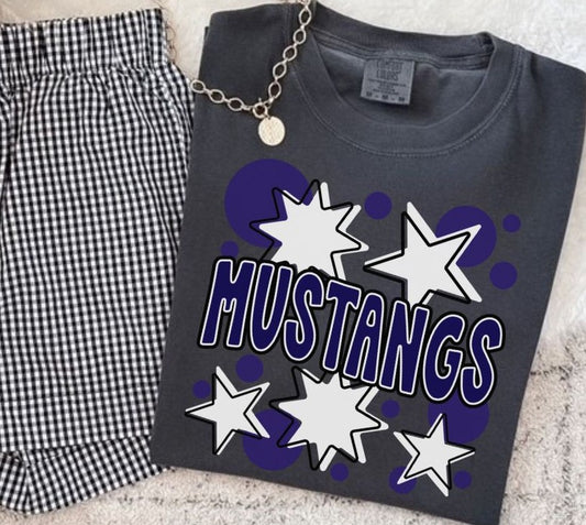 Mustangs - Navy/White (Bubbles & Stars Mascot) - DTF