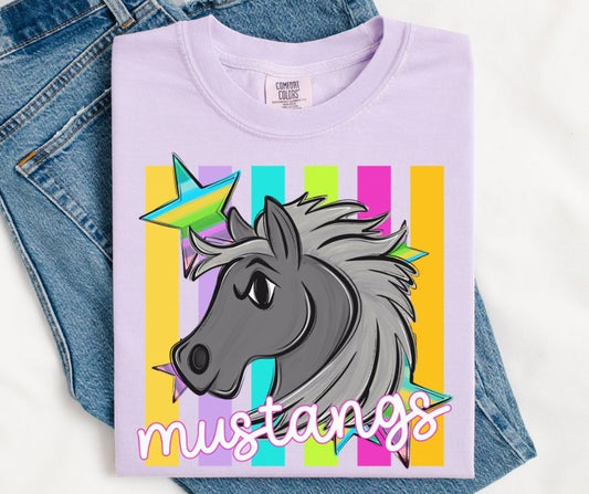 Mustangs - Gray (Colorful Stripes Mascot) - DTF