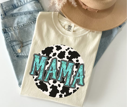 Mama (turquoise and cow print) - DTF