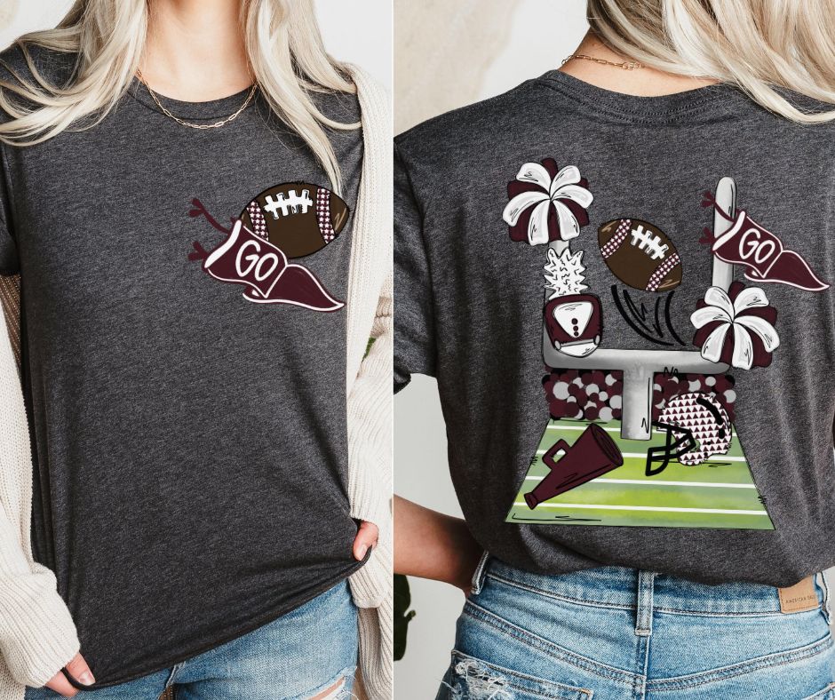 Football Pennant and Stadium - Maroon (2-in-1 (front pocket/back design) - DTF