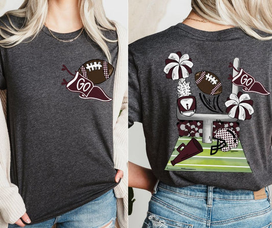 Football Pennant and Stadium - Maroon (2-in-1 (front pocket/back design) - DTF