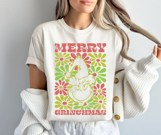 Merry Christmas (Groovy Floral Mean One) - DTF