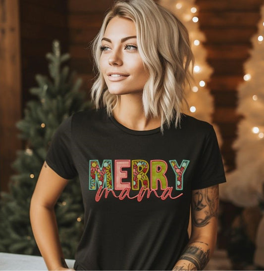 Merry Mama (faux embroidered look) - DTF