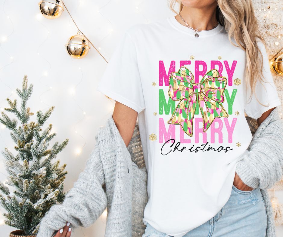 Merry Christmas (Coquette Brushstroke Bow) - DTF