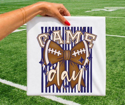 Game Day Football Stripes - Navy/Yellow Gold - DTF