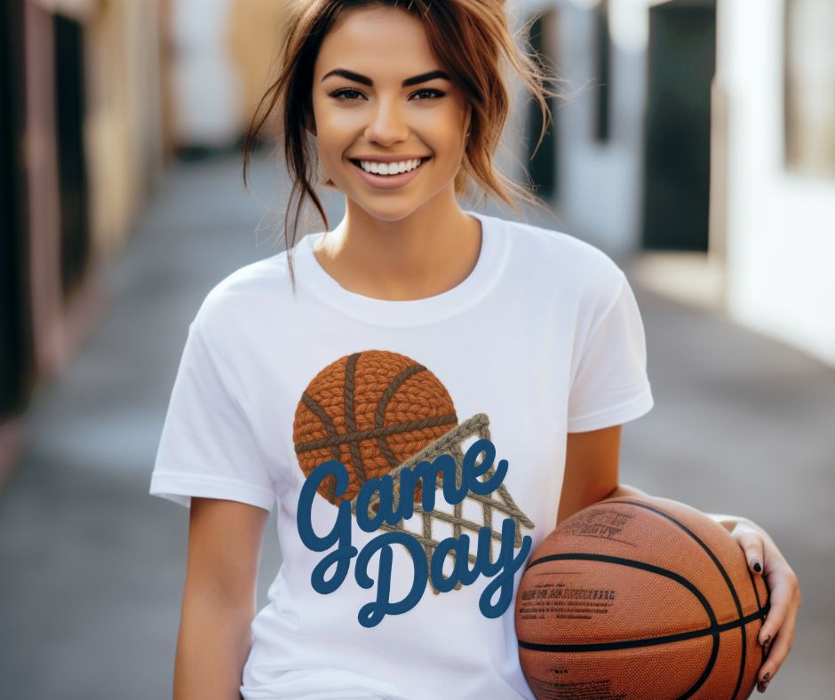 Game Day Basketball (Blue - Faux Yarn) - DTF