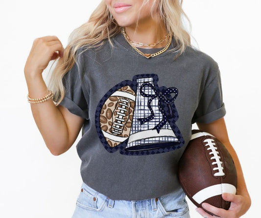 Megaphone & Football Leopard Check (Navy) - DTF