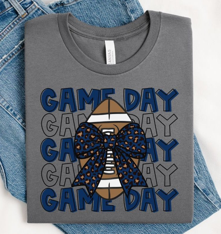 Game Day Football (Navy with Leopard Bow) - DTF