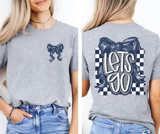 Let's Go Bow - Navy/Gray (2-in-1 (front pocket/back design) - DTF