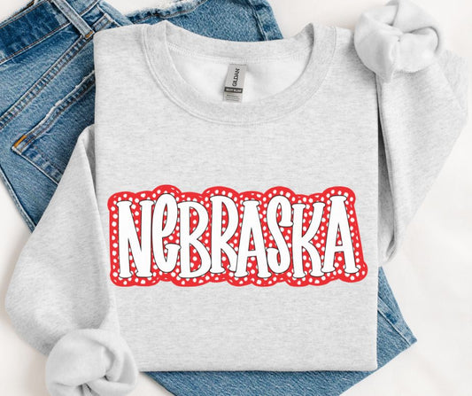 Nebraska - White/Red (Polka Dot Stack Mascots) - DTF
