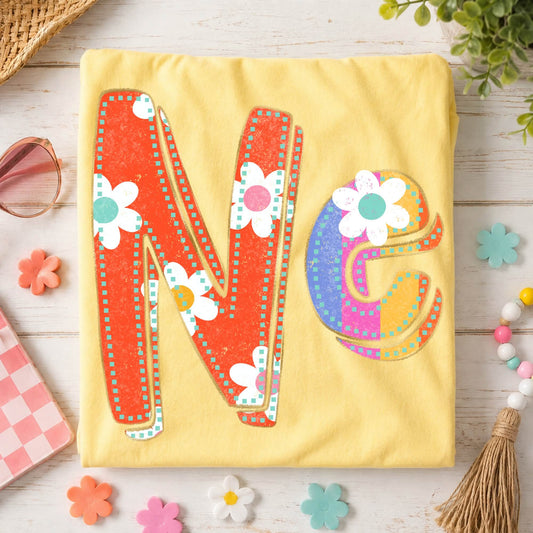Nebraska (Flower Power Distressed Doodle State) - DTF