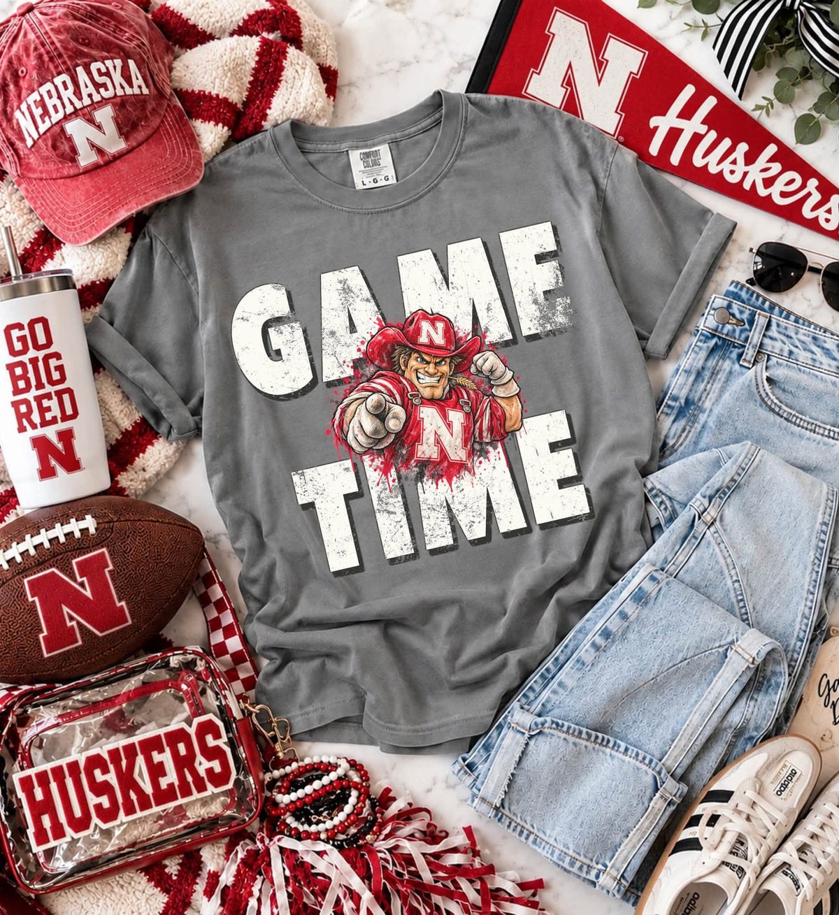Nebraska (Distressed Game Time Mascots) - DTF