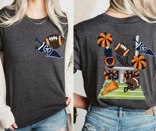 Football Pennant and Stadium - Navy/Orange (2-in-1 (front pocket/back design) - DTF