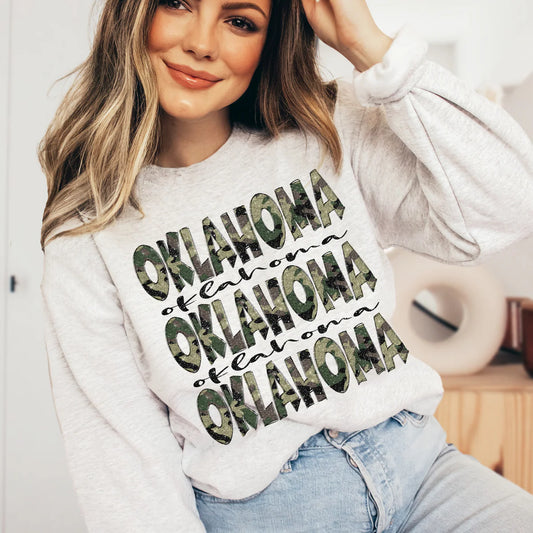 Oklahoma (Camo Glitter Stacked State) - DTF