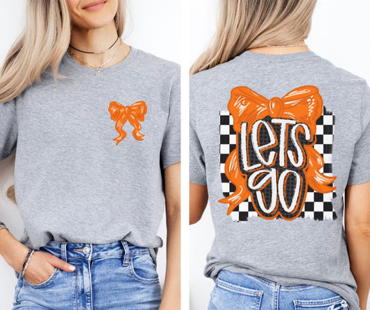 Let's Go Bow - Orange/Black (2-in-1 (front pocket/back design) - DTF