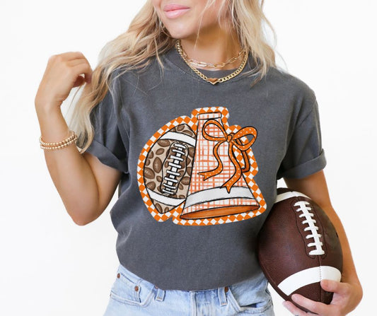Megaphone & Football Leopard Check (Orange) - DTF
