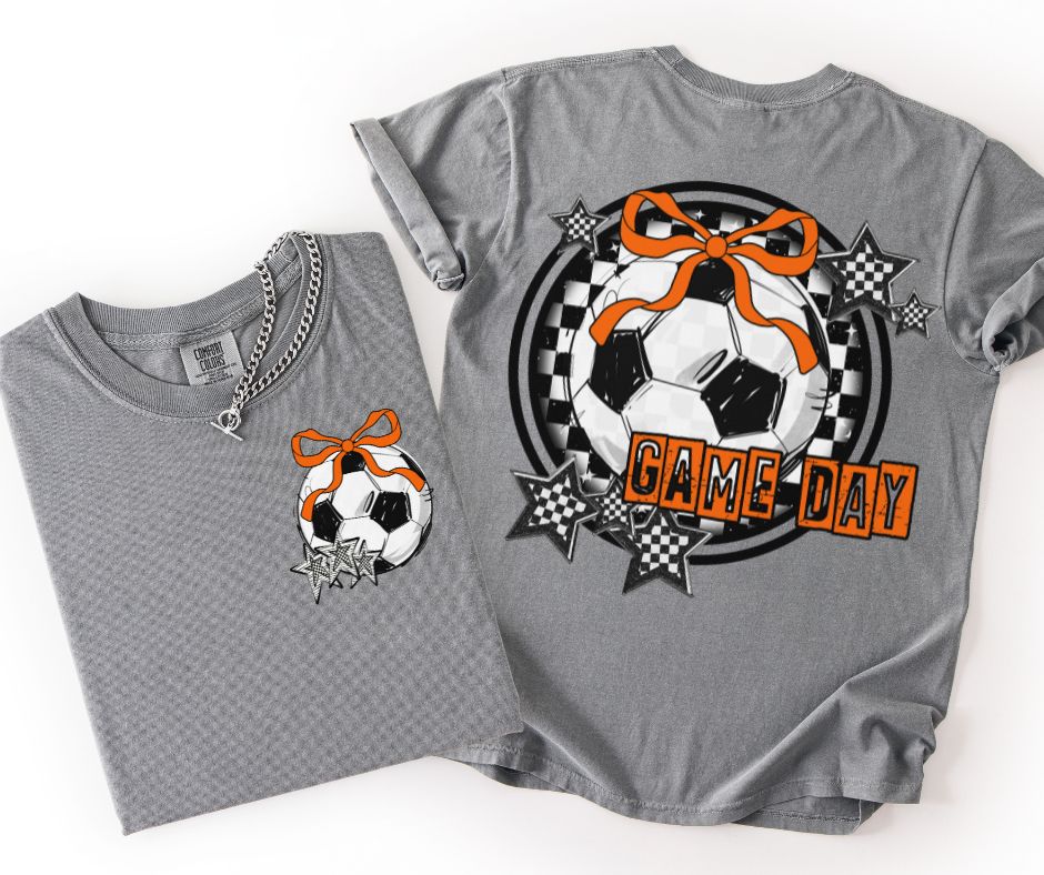 Game Day Soccer Coquette (Orange 2-in-1 front/back design)- DTF