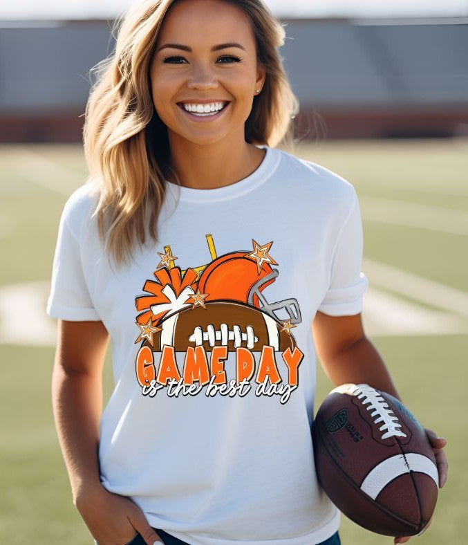 Game Day Best Day Football (Orange) - DTF