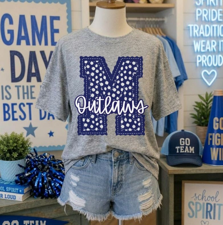 Outlaws - Navy Letter M dots (Letterman Stitch Mascot) - DTF