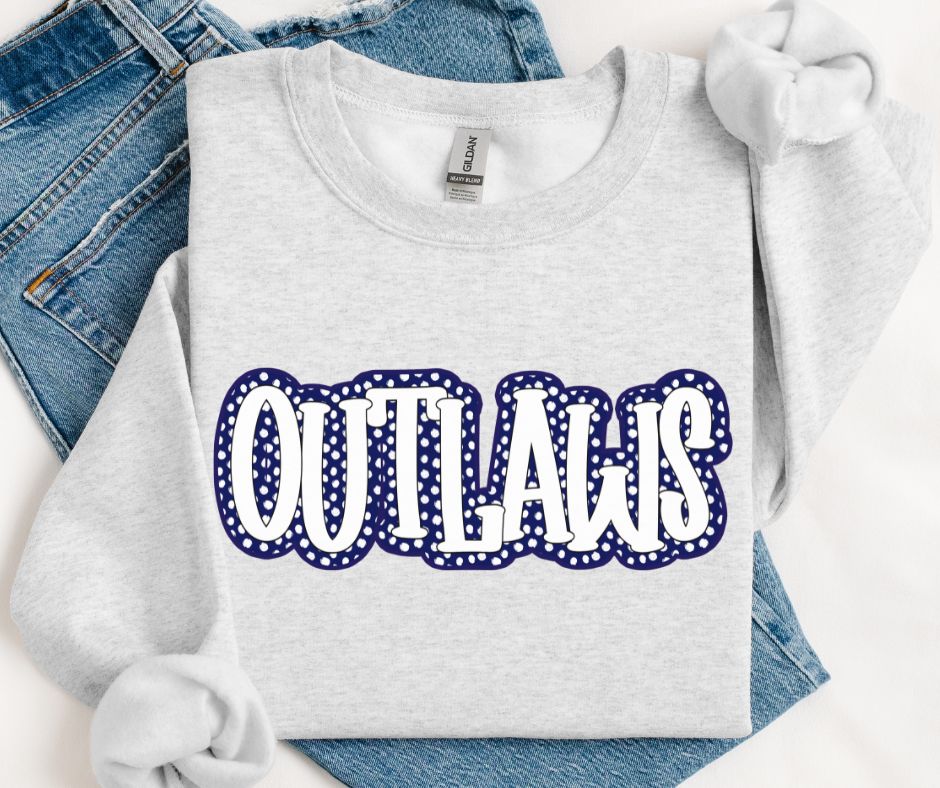 Outlaws - White/Navy (Polka Dot Stack Mascots) - DTF