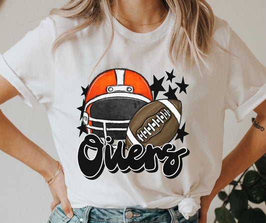 Oilers Mascot (stars - orange/black helmet) - DTF