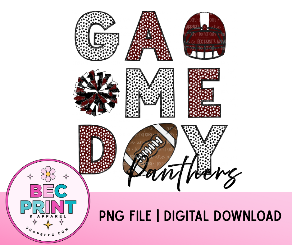Panthers - Maroon/White (Game Day Football Collage) - Design PNG |  Digital Download | PNG file